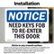 Signmission Need Key Fob To Re-Enter This Door, 14 in W x Rectangle, Vinyl Decal OS-2PACK-NS-D-1014-L-14319 - alternate 5
